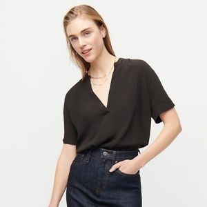 ✨NWT✨ J.CREW Drapey Band-Collar Popover Blouse in Black Sz XS